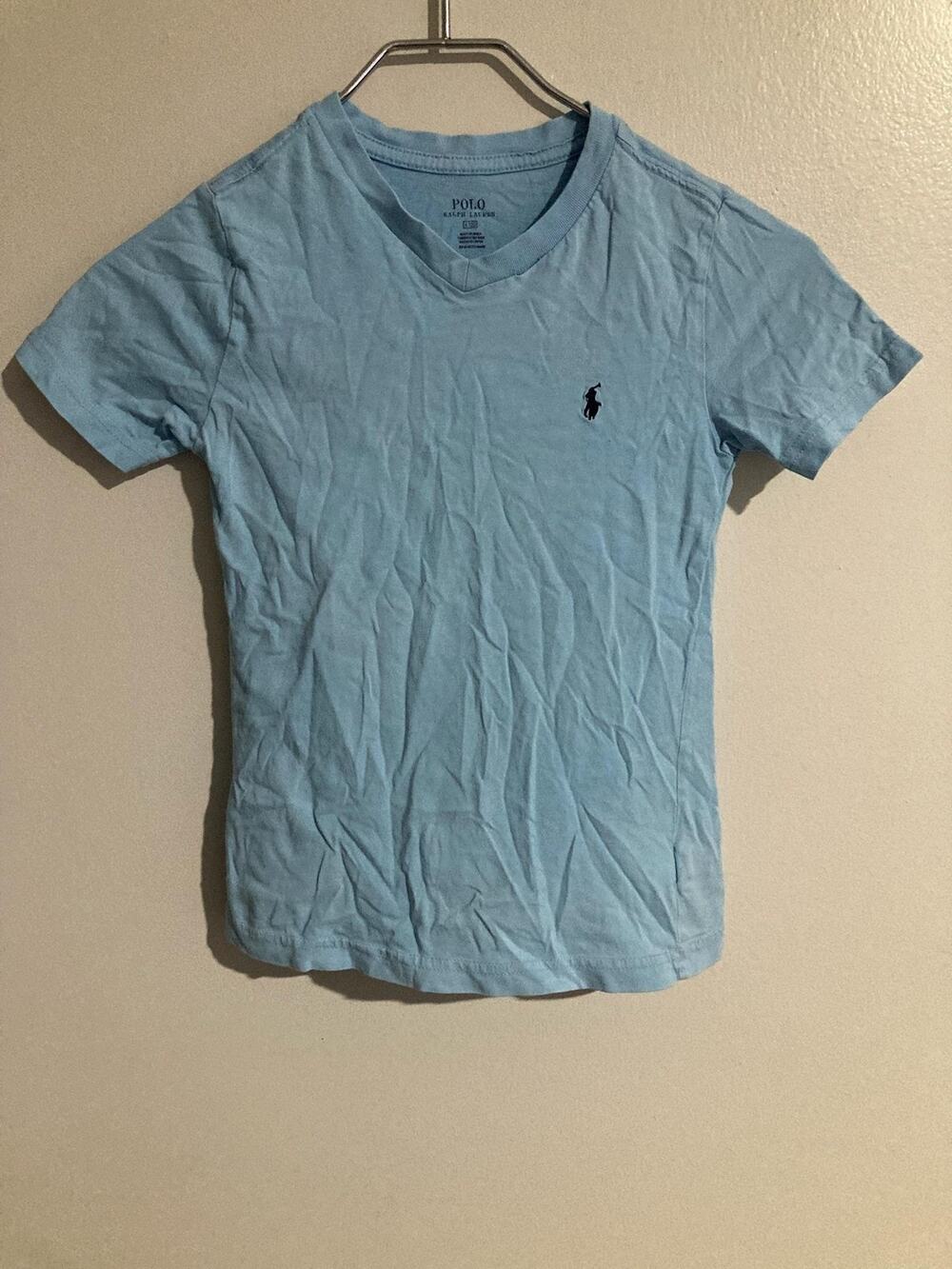 Polo Ralph Lauren Shirt Kids 6 Blue V-Neck Short Sleeve 100% Cotton Polo Logo